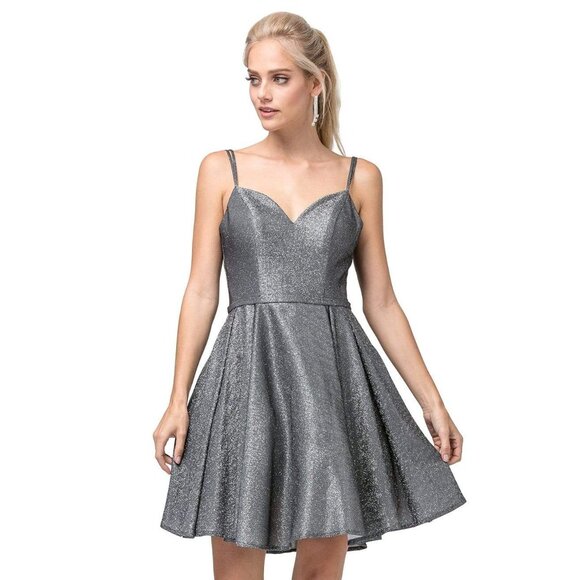 COCKTAIL DRESS Double Strap Sweetheart Neck A-Line Glitter Dress - Picture 1 of 5